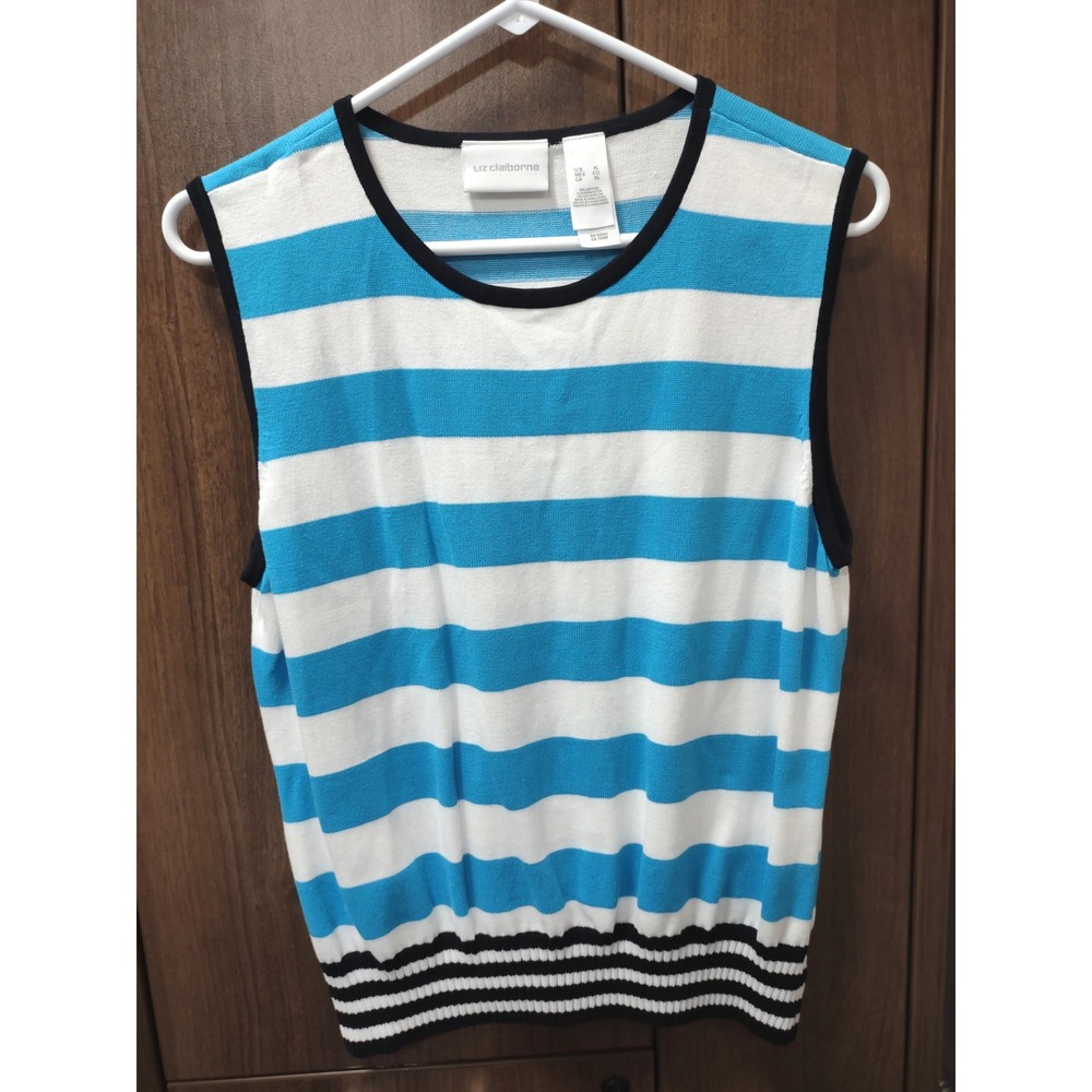 Liz Claiborne Striped Knit Cardigan‎ & Shell Set XL Blue White Black - Picture 6 of 7